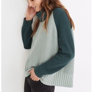 Madewell Colorblock Eastbrook Turtleneck Cross-Back Sweater Large Green MC008